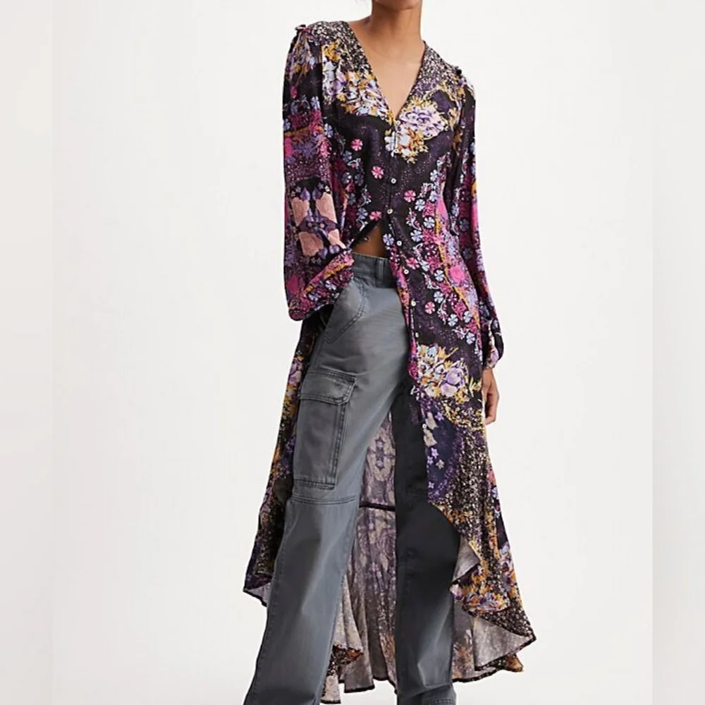 Free People Floral Maxi Dress - Black and Purple - Picture 1 of 9